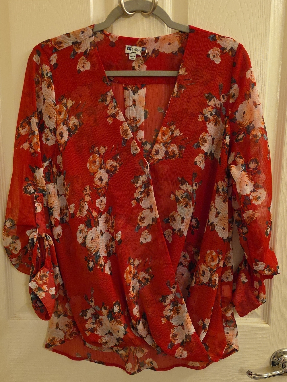 Kut From The Cloth Red Floral Wrap Blouse